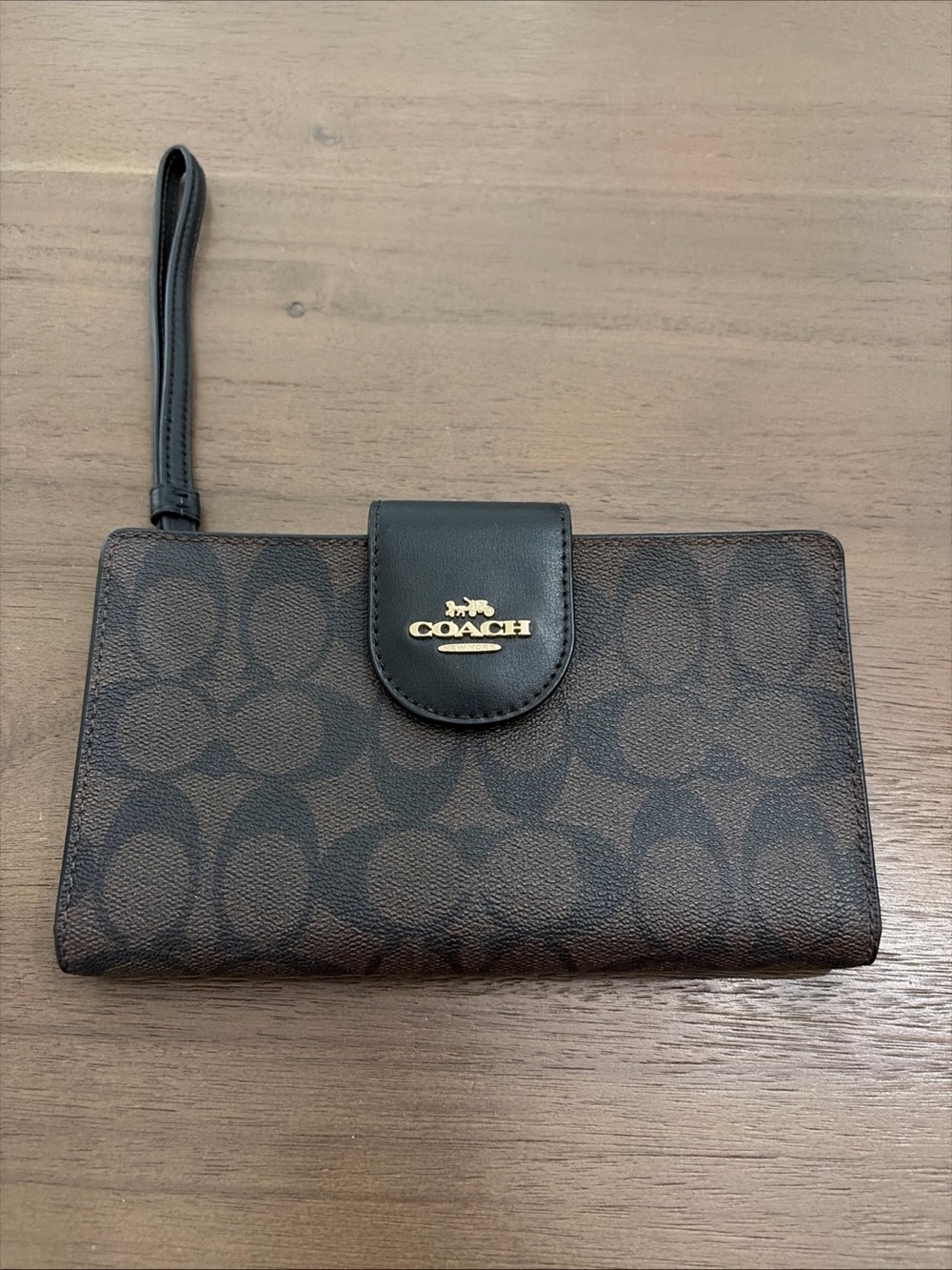 Coach Tech phone Brown and Black Signature Wristlet Wallet-C2874-